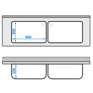 Plonge inox avec 2 grands bacs sur meuble - 2 portes coulissantes - l200 x p70 cm_2