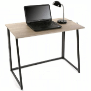 BUREAU STYLE INDUSTRIEL FOLDESK PLATEAU CHÊNE PIED METAL NOIR PLIABLE_2
