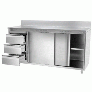Meuble bas inox adossé P 600 mm avec portes et tiroirs - 1800, A gauche_2