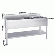 Plonge inox 2 bacs avec égouttoir et étagère - P 700 mm - 1600 mm bac à droite_2