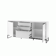 Buffet LUARD blanc laqué mat - 2 portes, 3 tiroirs - Piétement métal noir - Design moderne_2