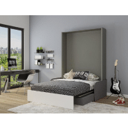 Armoire-lit escamotable ALADYNO SOFA - Canapé gris 160x200 cm - Bandeau blanc, fabrication européenne_2