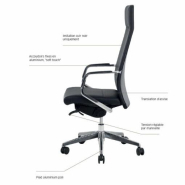 Fauteuil président simili cuir AMORY neuf - Sitek - Mécanisme synchrone blocable - Accoudoirs fixes en aluminium - Haute-gamme_2