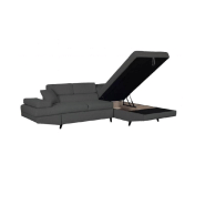 Canapé d'angle méridienne droite RINO convertible avec coffre - tissu gris graphite - pieds laqués noir - 3 têtières réglables_2