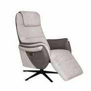 Fauteuil relax électrique ZILIA - bi-moteur - microfibre mastic/brun taupé - piètement étoile métal noir pivotant_2