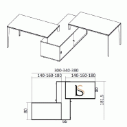 Bureau bench 2 personnes avec armoire X5 - Officity. - Blanc, Noyer canaletto, 300_2