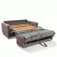 Canapé convertible express VIRGOLA - Matelas 16 cm - Sommier à lattes 140 cm - Tissu tweed taupe - Design scandinave_2
