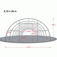 Tunnel de stockage 26 x 9,15 x 4,5 m - structure en acier galvanisé - couverture PVC 720 g/m² gris - porte, pignon et fenêtre inclus_2