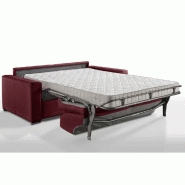 Canapé convertible 2-3 places Excellence - Sommier à lattes - Matelas Memory 18 cm inclus - Cuir vachette Bordeaux - 120 x 197 cm_2