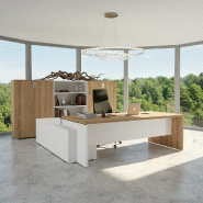 Bureau Bi-colore TAK avec rangement intégré - Mobel Linea - 245, Droite, Chêne veiné_0