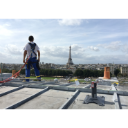 Ligne de vie à chariot pour couverture zinc volige - dispositif d'ancrage horizontal avec potelet absorbeur intégré_2