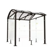Abri fumeur voûte L - Structure acier/aluminium - Toiture polycarbonate anti-UV - Bardages verre sécurisés_2