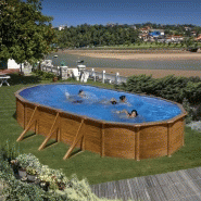 Piscine ovale acier 7,44m x 3,99m x h: 1,22m - imitation bois - filtration à sable - renforts apparents_2