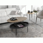 Table basse relevable ovale Swing 115x65cm - chêne, pied métal noir, design industriel avec rangement_2