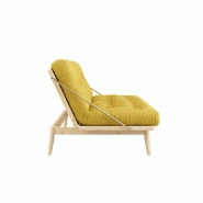 Banquette futon FOLK en pin massif - Coloris miel - Couchage 130 x 190 cm - Design scandinave avec accoudoirs en métal_2