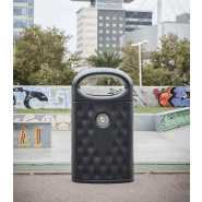 Poubelle publique Eterna PA661 - Polyéthylène haute densité, finition noire rugueuse, cendrier et serrurerie inox_2