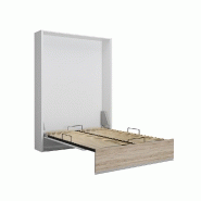 Armoire lit escamotable Aladyno - Blanc mat et bandeau chêne - 140x200 cm avec système d'ouverture assistée_2