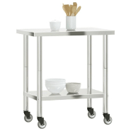 Vidaxl table de travail de cuisine avec roues 82,5x55x85 cm inox 376463_2