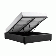 Cadre de lit Dorres 160x200 cm - Sommier relevable avec coffre de rangement - Polyuréthane noir_2