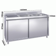 Plonge inox 2 bacs et égouttoir sur placard - P 700 mm -_2