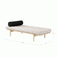 Méridienne Futon NEXT en pin massif - Coloris ivoire - Couchage 75 x 200 cm - Design scandinave et matelas en velours côtelé_2