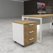 Caisson mobile 3 tiroirs classiques bicolore - MobelLinea - Blanc pastel, Chêne veiné_2