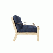 Banquette futon POETRY en pin massif - Coloris marine - Couchage 130 x 190 cm avec accoudoirs en cuir_2