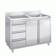 Plonge inox 1 bac à droite et égouttoir sur placard avec 3 tiroirs - 1200 x 600 mm_2