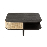 Table basse RARY - bois exotique noir et rotin naturel - avec niche de rangement - 84,5 x 84,5 x 36 cm_2