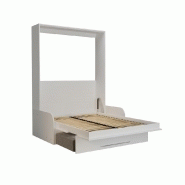 Armoire lit escamotable KOMPACT SOFA - Canapé avec accoudoirs et tiroirs - Blanc mat et tissu gris - Couchage 140x200 cm_2