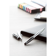 Parure écriture métal - stylo à bille et roller en métal avec capuchon laqué noir et clip chromé brillant_2