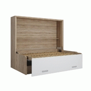 Armoire lit transversale Bora Sofa - canapé intégré - couchage 140x200 cm - structure mélaminé chêne - façade blanc mat_2