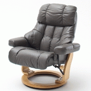 Fauteuil relax Clairac XL - assise en cuir marron nougat, pied en bois naturel avec repose-pied, inclinable 135° et rotation 360°_2