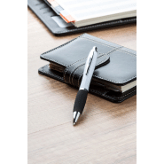 Stylo à bille en plastique - corps blanc, grip coloré, parties chromées brillantes - encre bleue_2