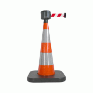 Cône de balisage avec base à lester et sangle enrouleur 50mm largeur - Orange / Rouge/Blanc / 1100_2