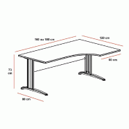 Bureau compact série Tono piètement métal - Mobel Linea - 160, Acacia foncé, Droite_2