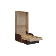 Lit escamotable style industriel KEY SOFA - canapé avec accoudoirs tissu marron, tiroirs de rangement, 90x200 cm_2