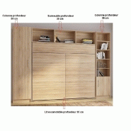 Composition lit escamotable Vertigo chêne naturel - largeur 311 cm - couchage 160x200 cm - gain de place avec colonnes de rangement_2