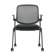 Fauteuil visiteur VISI - dossier en filet, assise rabattable, structure noire sur roulettes - Neuf_2