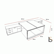 Bureau bench 2 personnes Star avec meubles de rangement - Mobel Linea. - Blanc Pastel, 160