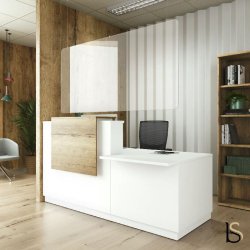 Comptoir Delta Plus, accès PMR - Mobel Linea - 242, Blanc, Droite, Non, Chêne veiné