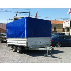 Remorque plateau HUMBAUR HN 303121 - 2 essieux, roues surbaissées, ridelles alu