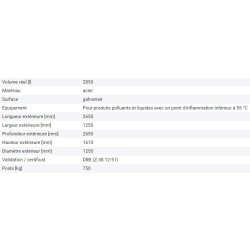 254365w - Cuve de stockage type LT à double paroi, pour produits polluants et inflammables