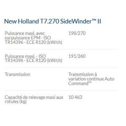 T7.270 Sidewinder II - Tracteur agricole New Holland - Puissance maximale 270 ch - Technologie SCR ECOBlue™