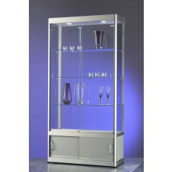 Vitrine haute argent l 100 cm avec rangement et eclairage led