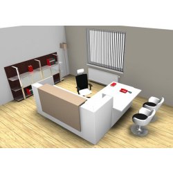 Bureau d'accueil angle Z2 avec accès bas sur le côté - Officity. - Beige, Blanc