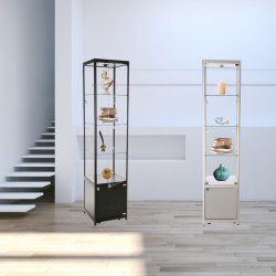 Vitrine d'exposition LED - H.200 x L.45 x P.45 cm - Noir - Réf.2228407 - Verre sécurité, aluminium robuste, éclairage LED