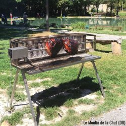 Tournebroche méchoui bois L1400 - inox professionnel jusqu'à 60 kg - réf. Toumatbb14