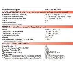 Ge 14000 ksx/gs groupe électrogène - mosa -  génération triphasée 13.5 kva