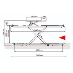 R44ctltiw pont elevateur hydrau.Lique ciseaux prise sous roues version encastree avec geometrie